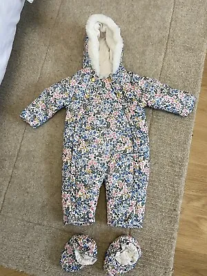 M&S Baby Snowsuit All In One 6-9 Months Floral Flower  Great Condition • £5.99