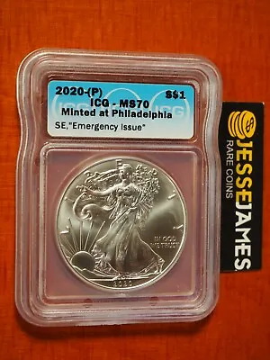 2020 (p) Silver Eagle Icg Ms70 Emergency Issue Minted At Philadelphia Mint Label • $75