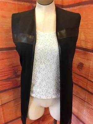 £10.95 • Buy NWT Charlie Paige Black Faux Leather Trim Open Front Vest Size Small