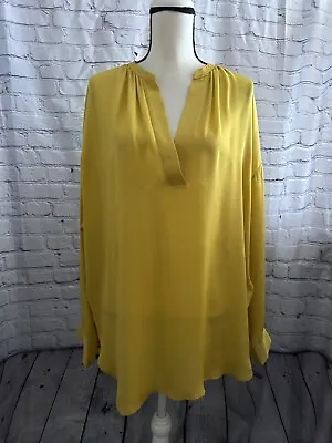 Vince Yellow 100% Silk Long Sleeve Blouse Shirt Top Size Medium • $37.99
