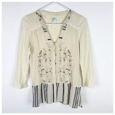 Anthropologie C Keer Spry Boundary Top Blouse Cardigan Size S Artsy Embroidered • $19.49