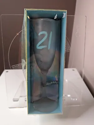 Stylish 21th Happy Birthday Champagne Flute Metalic Light Blue Brand New • £5