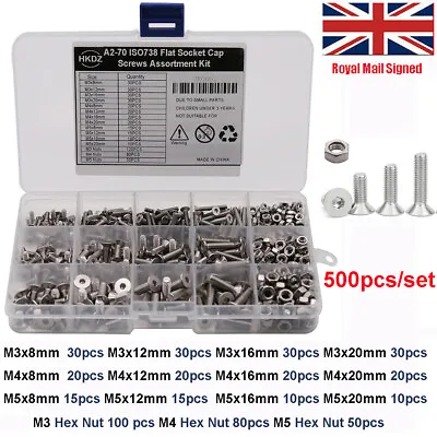 £9.98 • Buy 500x Countersunk Head Screws Allen Key Bolts Hex Nut M3 M4 M5 Stainless Steel A2
