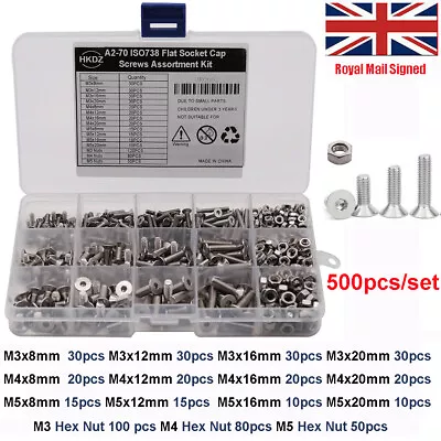 £9.98 • Buy 500x Countersunk Head Screws Allen Key Bolts Hex Nut M3 M4 M5 Stainless Steel A2