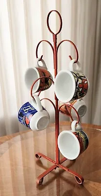 1950s-60s Vintage Metal ESPRESSO DEMITASSE Coffee Mug Holder 6 ORANGE Tree Stand • $24.99