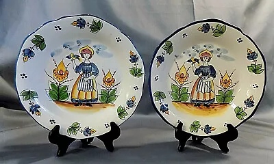 Set Of 2 Vtg Charles Sadek J. Willfred Porcelain PEINT A LA MAIN Plates • $25