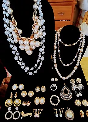 Vintage To Mod Jewelry Lot Faux Pearls Crown Trifari Napier Dachshund 25 Pc • $52.95