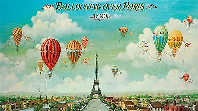 PARIS BALLOONS A1 SIZE PRINT -poster  FOR YOUR FRAME Painting Art Vintage 1890 • $25.97