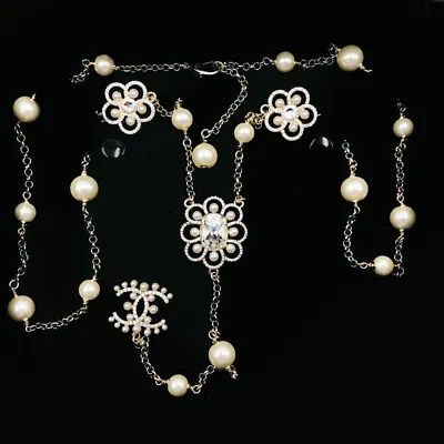 $100 • Buy Gorgeous Tiffany & Co Pearl & Crystal Flower Long Necklace.