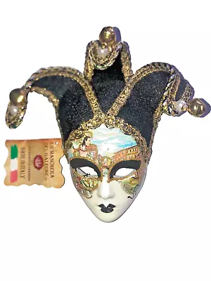 Black Ceramic Miniature Jollini Venetian Masquerade Mask Italy • $48.95