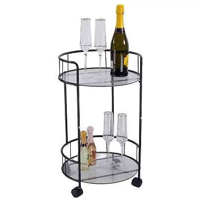 NEW Black Drinks Trolley With Glass Shelves Mini Bar Cocktail Table Drink Table • £32.99