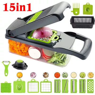 £9.99 • Buy 15 In 1 Vegetable Chopper Salad Fruit Mandolin Slicer Food Dicer Cutter Peeler