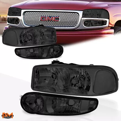 For 01-07 GMC Sierra/Yukon Denail Smoked/Clear Corner Headlight Set+Bumper Lamps • $95.89