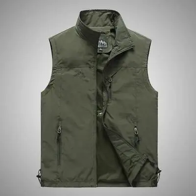 Mens With Pockets Zipper Vest Men Casual Sleeveless Sport Tops Mesh Lining • $16.44