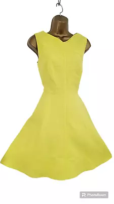 KAREN MILLEN Size 10 Yellow Cotton Fit & Flare Summer Dress A-line Occasion • £29.99