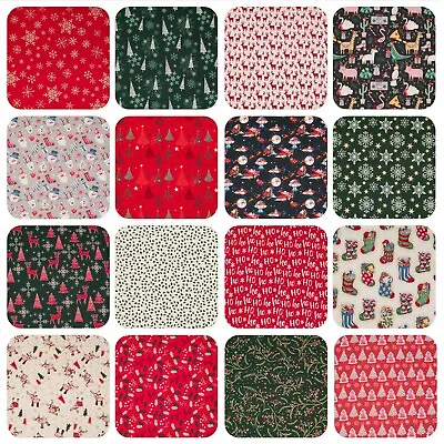 £1.50 • Buy 100% Cotton Christmas Fabric STAR REINDEER XMAS TREE RED GREEN GOLD Material