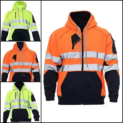 £16.99 • Buy Hi Vis Viz High Visibility Jacket Hoodie Work 3 Zip Hooded Pullover Sweatshirt