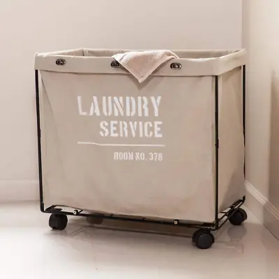 $88.29 • Buy Canvas Laundry Hamper Cart Rolling Storage Mobile Basket Organizer Folding Frame