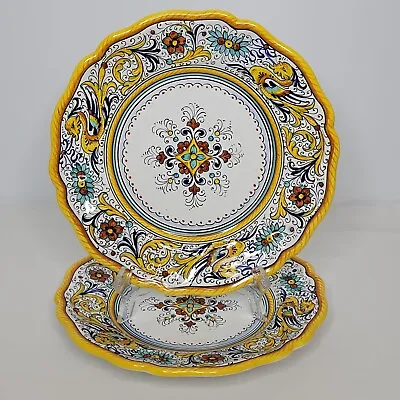 Pair Of Vintage Deruta Italy Raffaellesco Ceramic Ruffled Dinner Plates 11  • $124.99