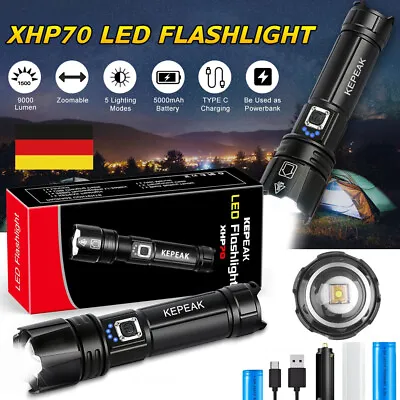 LED Taschenlampe 9000 Lumen Taschenlampe LED Aufladbar Mit 5000 MAh AKKU IPX4 • $22.99