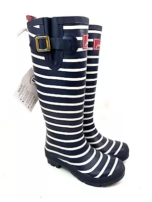 Joules Women's Welly Rain Boots Striped Blue White Tall Size 5 NWT • $39.99