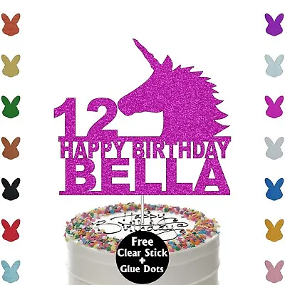 Personalised Unicorn Horse Glitter Cake Topper Birthday Party Cake Decoration • £2.95
