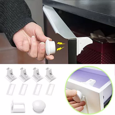 £8.29 • Buy Cupboard Drawer Invisible Magnetic Lock 4 Locks & 1 Key Baby Pet Safety Proof