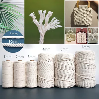 100M Natural Cotton Cord Rope Craft Macrame Twisted Rope DIY Weaving String • $28.37