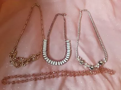 4 Vintage Pink Rhinestone Glass Bead Necklaces  • $24.99