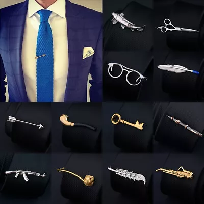 1PC Novelty Men Unique Necktie Pin Metal Tie Clip Wedding Clasp Bar Gold Silver • $2.18