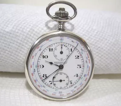 Antique EBERHARD & Co CHRONOGRAPH Pocket Watch .800 Silver MILITARY PILOTS • $1400