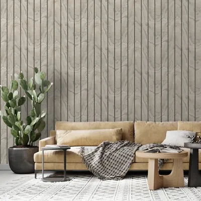 Muriva Woodgrain Panel Marble Effect Wallpaper Metallic Natural Champagne 193501 • £10.99