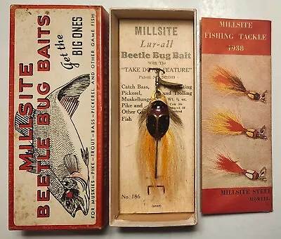 (vg)pre-war 1938 Millsite Beetle Bug #186 Vintage Fishing Lure W/box & Paperwork • $119.99