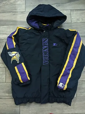 Vintage Starter Pro Line Minnesota Vikings Coat Size LARGE L Jacket Puffer Black • $124