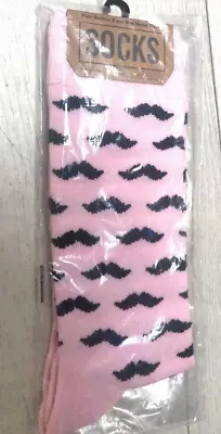 Mustache Theme Pink Socks Size Unisex Adult Shoe Sz 6-12 / NWT • $8.89