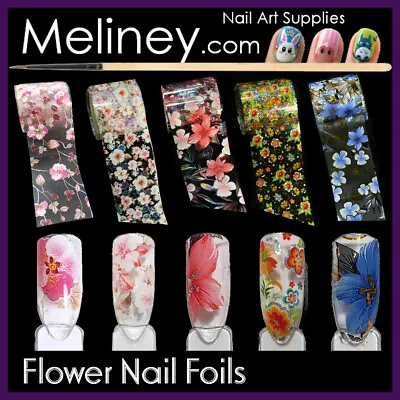$4.99 • Buy Flower Nail Art Transfer Foils Holographic Floral Transparent Set Sticker Nails