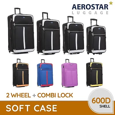 XL /L /M Cabin  Checked In Soft Luggage 2 Wheel Lightweight Expandable Suitcase • £24.99