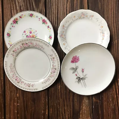 Vintage Mismatched China Dessert/saucerPlates Pink Florals Set Of 4 Wedding Boho • $17