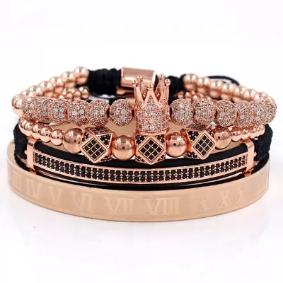 4x Adjustable Bracelets Imperial Crown King Bracelet Charm Set For Women Men • £18.02