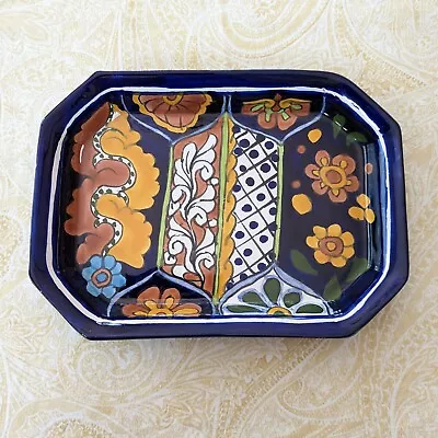 Talavera Mexican Pottery Serving Dish Cobalt Blue Folk Art Mexico • $13.95