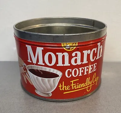 Vintage 1950’s  Monarch Red Lion 1 Lb Coffee Can Tin Key Wind Advertising No Lid • $9.95
