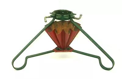 Vintage Christmas Tree Stand Metal Green Red Fancy Base S-B Mfg Co Milwaukee  • $24.95