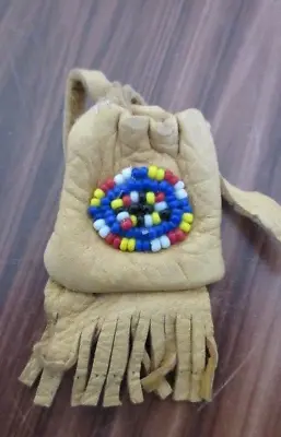 Vtg Small Hand Made Leather Medicine Bag W Bead Work Tourist Souvenir • $10