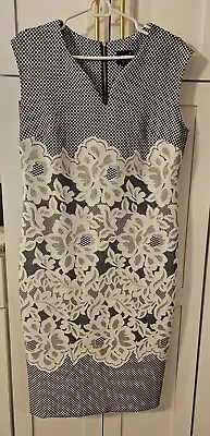 ECI Woman Black Ivory Lace Print Sheath Dress  Size 14 • $10