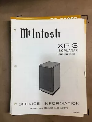 Mcintosh XR3 / XR 3 Speaker Service Manual *Original* • $13