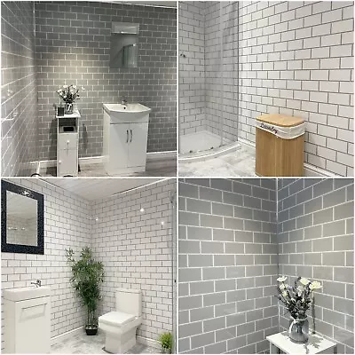 Metro Tile Effect Bathroom Wall Panels PVC Kitchen Shower Cladding Grey White • £0.99