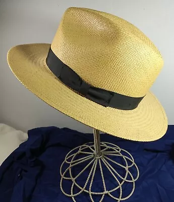 VTG. Genuine Straw Panama Hat Hand Woven/ Ecuador LG. ~ MEYER HATTER NEW ORLEAN • $69