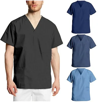 £10.81 • Buy Medical Scrubs Uniform Tops Mens Tunic Nurse Hospital Working Healthcare T Shirt