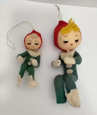 2 Vintage Knee Hugger Felt Pixie/Elf  Girls Green/White Suits Christmas Posable • $24.22