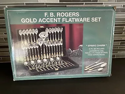 FB Rogers Golden Spring Charm Gold Accent Set 51 Pc Flatware Set Service For 12 • $249